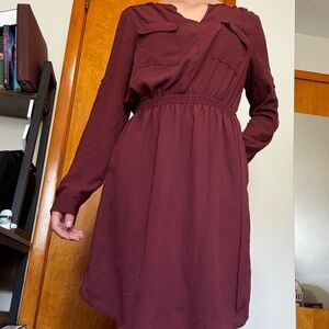Burgundy Long Sleeve Dress